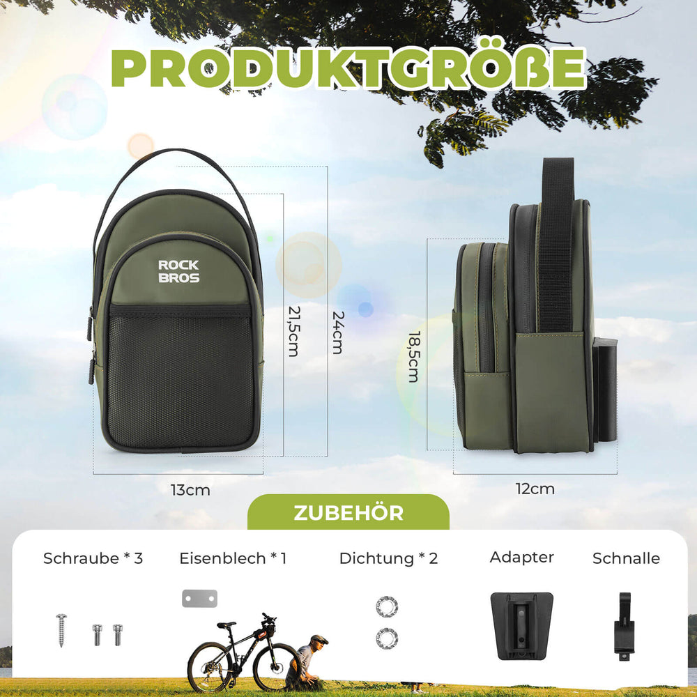 ROCKBROS Fahrradtasche Lenkertasche für Klapprad 1,8L Schichtspeicher-Grün