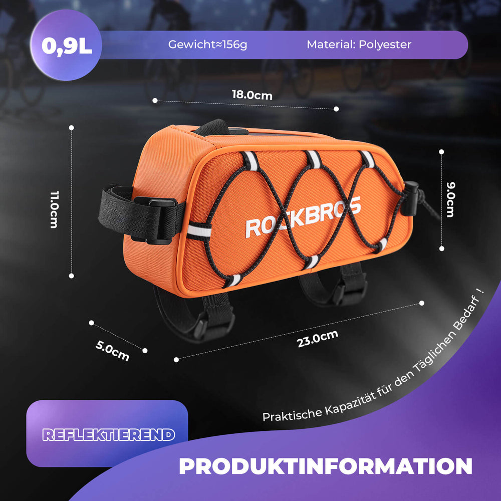 ROCKBROS Fahrradtasche Oberrohrtasche 1 L Vollständig Reflektierend Schwarz Silbrig - Orange