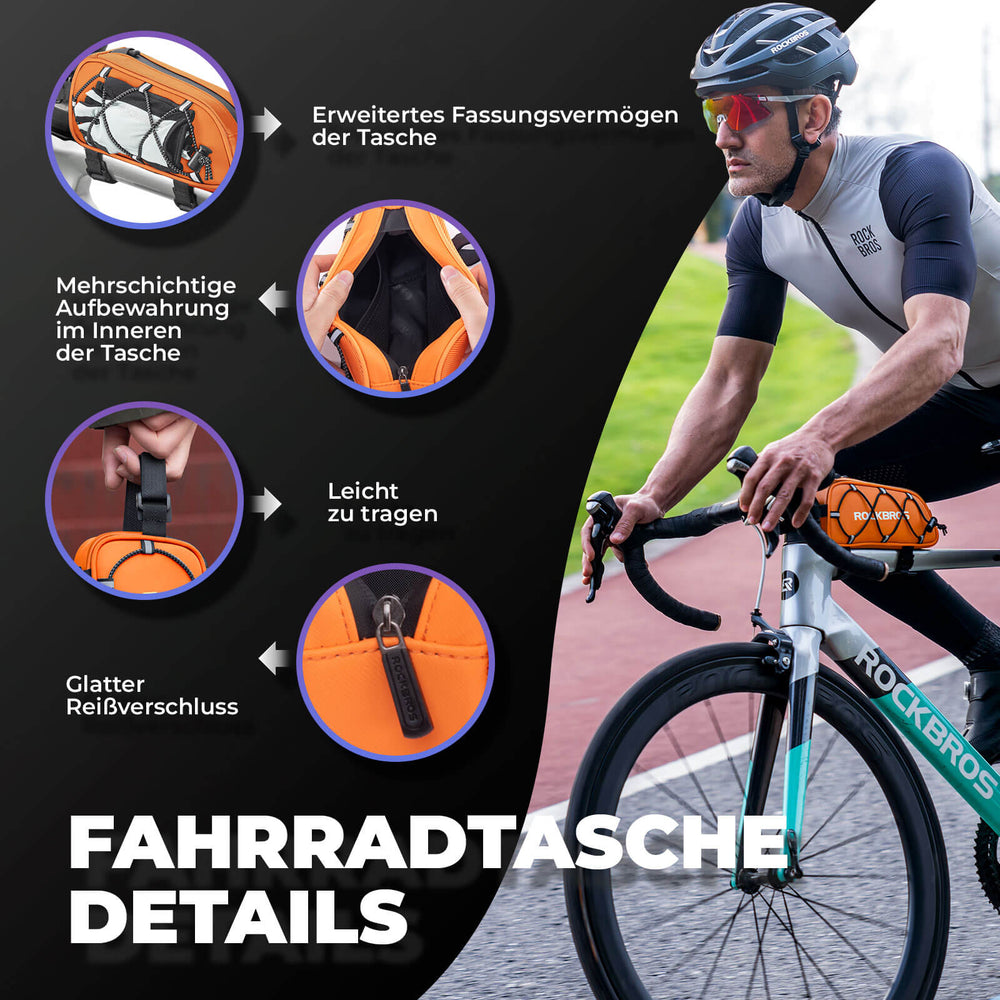ROCKBROS Fahrradtasche Oberrohrtasche 1 L Vollständig Reflektierend Schwarz Silbrig - Orange