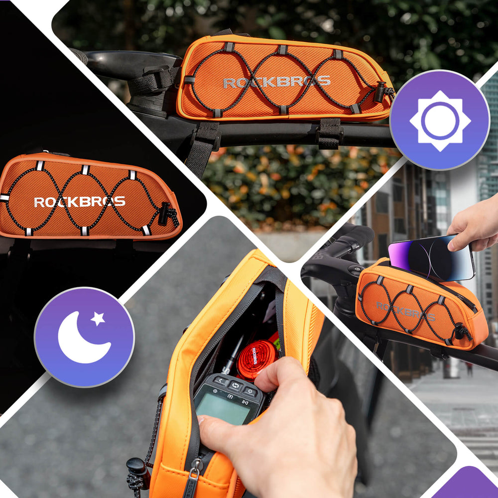 ROCKBROS Fahrradtasche Oberrohrtasche 1 L Vollständig Reflektierend Schwarz Silbrig - Orange