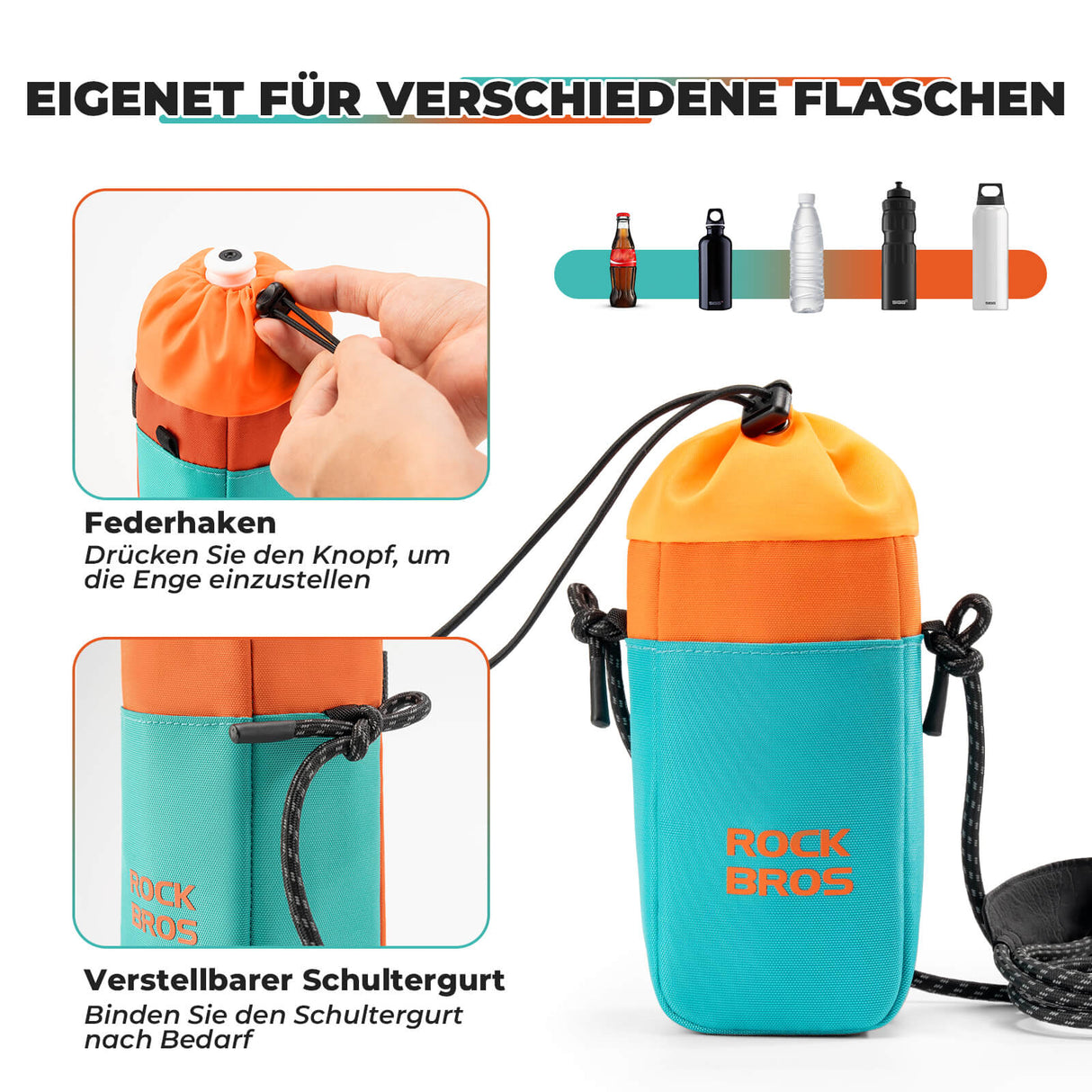 ROCKBROS Flaschenhalter Trinkflaschenhalter Lenkertasche mit Schultergurt