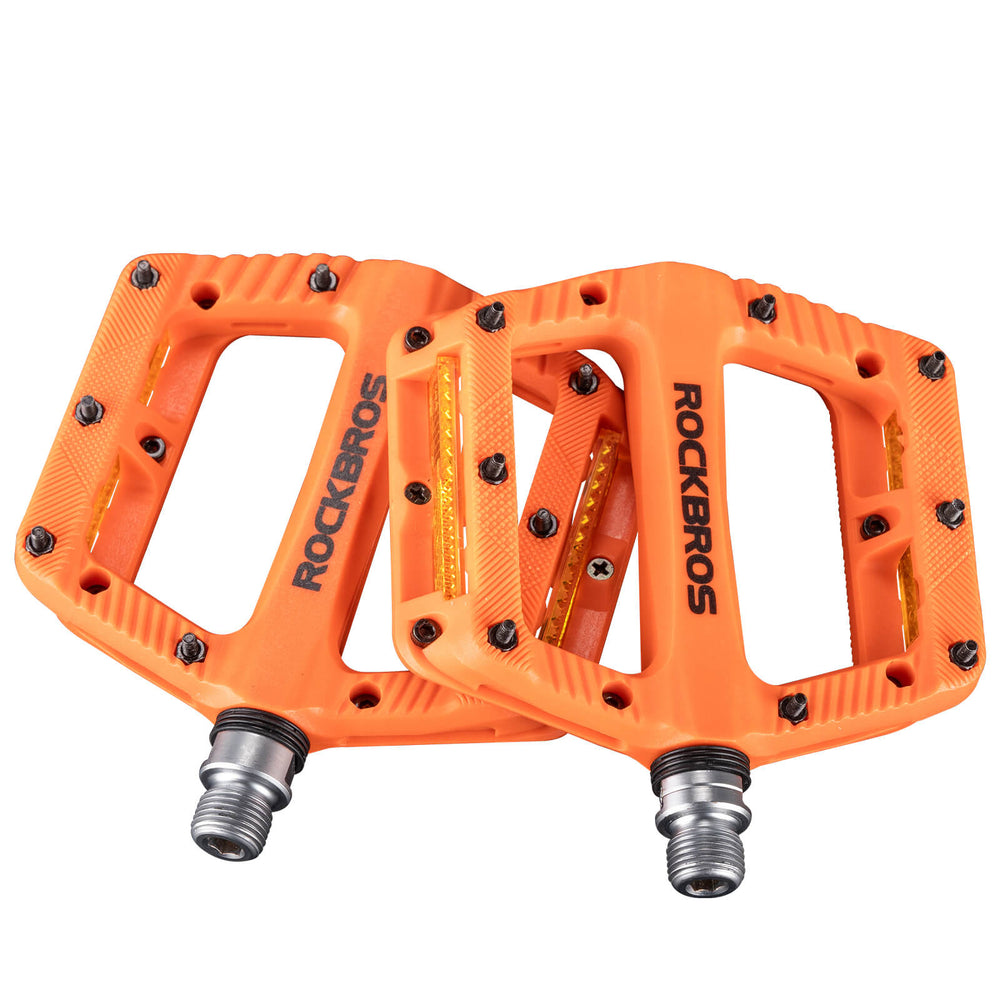 ROCKBROS Flat Fahrradpedale Rutschfest mit Reflektorstreifen für Mountainbike E-Bike-Orange