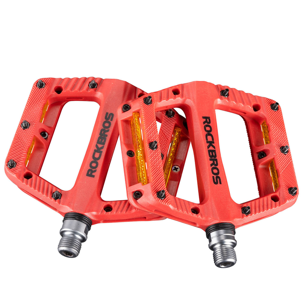 ROCKBROS Flat Fahrradpedale Rutschfest mit Reflektorstreifen für Mountainbike E-Bike-Rot