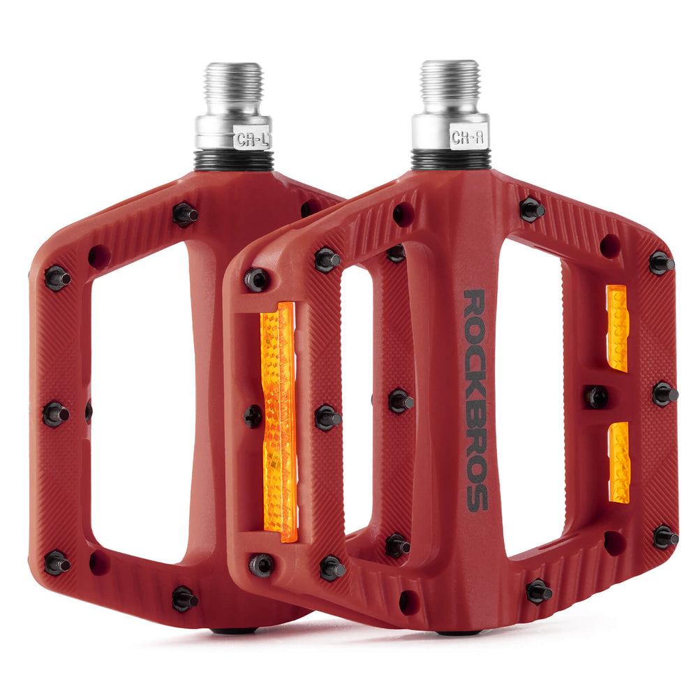 ROCKBROS Flat Fahrradpedale Rutschfest mit Reflektorstreifen für Mountainbike E-Bike-Rot
