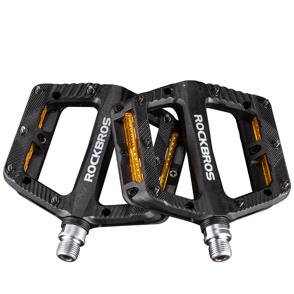 ROCKBROS Flat Fahrradpedale Rutschfest mit Reflektorstreifen für Mountainbike E-Bike-Schwarz