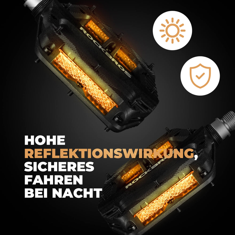 ROCKBROS Flat Fahrradpedale Rutschfest mit Reflektorstreifen für Mountainbike E-Bike