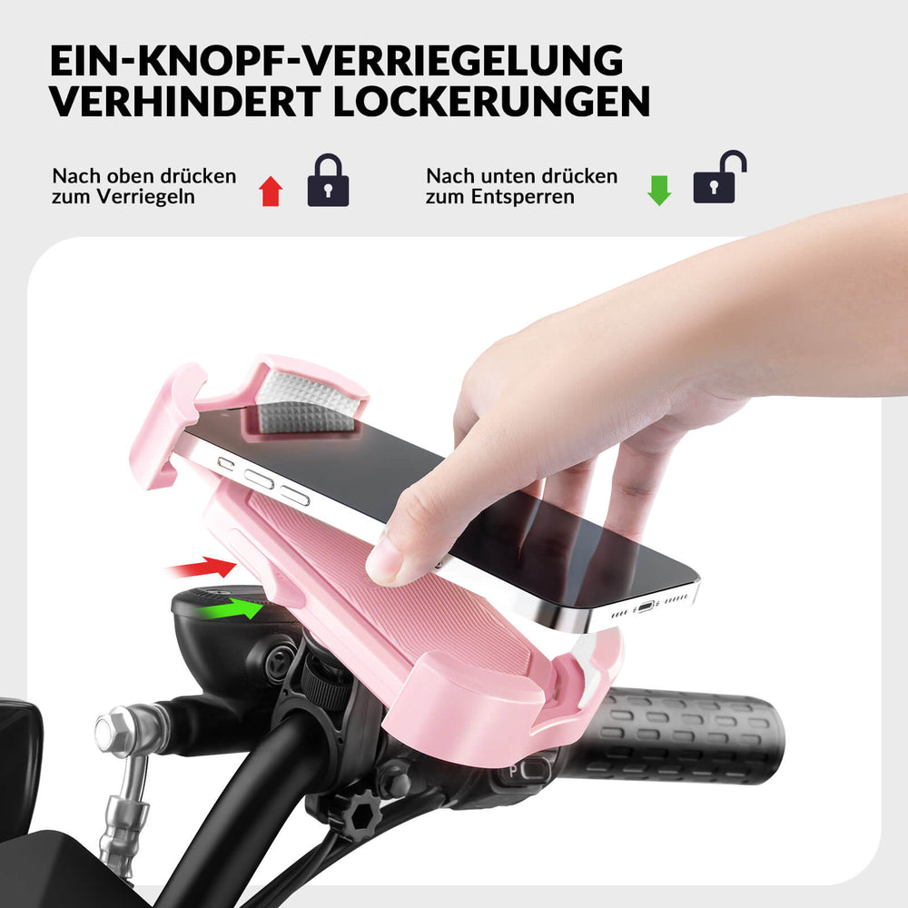ROCKBROS Handyhalterung Fahrrad Handyhalter Motorrad 360° Drehbar für 4,7-7,0 Zoll-Lenker-Rosa
