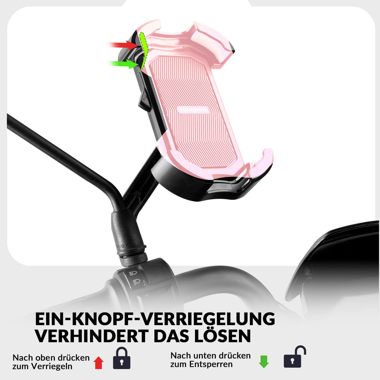 ROCKBROS Handyhalterung Fahrrad Handyhalter Motorrad 360° Drehbar für 4,7-7,0 Zoll-Rosa