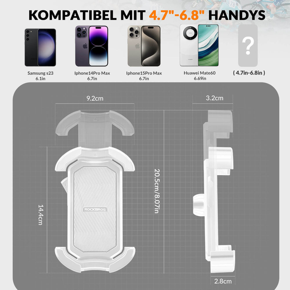 ROCKBROS Handyhalterung Fahrrad Handyhalter Motorrad 360° Drehbar für 4,7-7,0 Zoll-Weiß