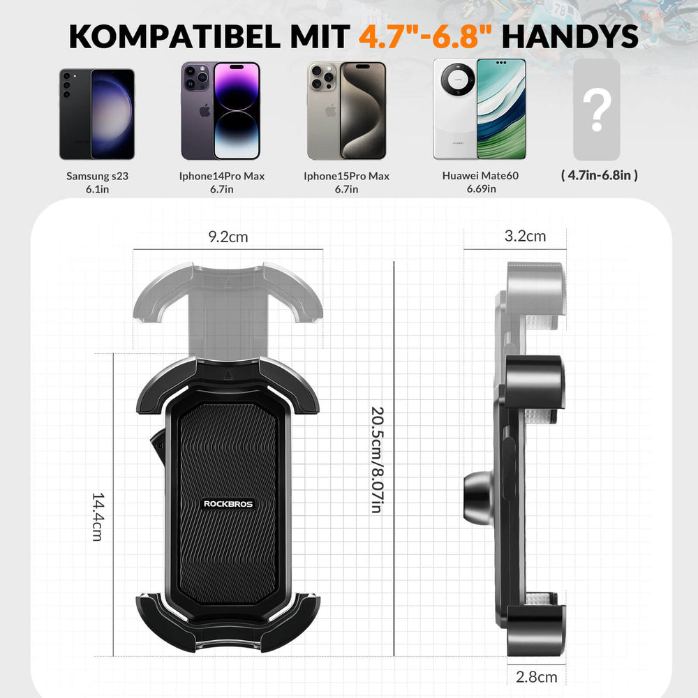 ROCKBROS Handyhalterung Fahrrad Handyhalter Motorrad 360° Drehbar für 4,7-7,0 Zoll-schwarz