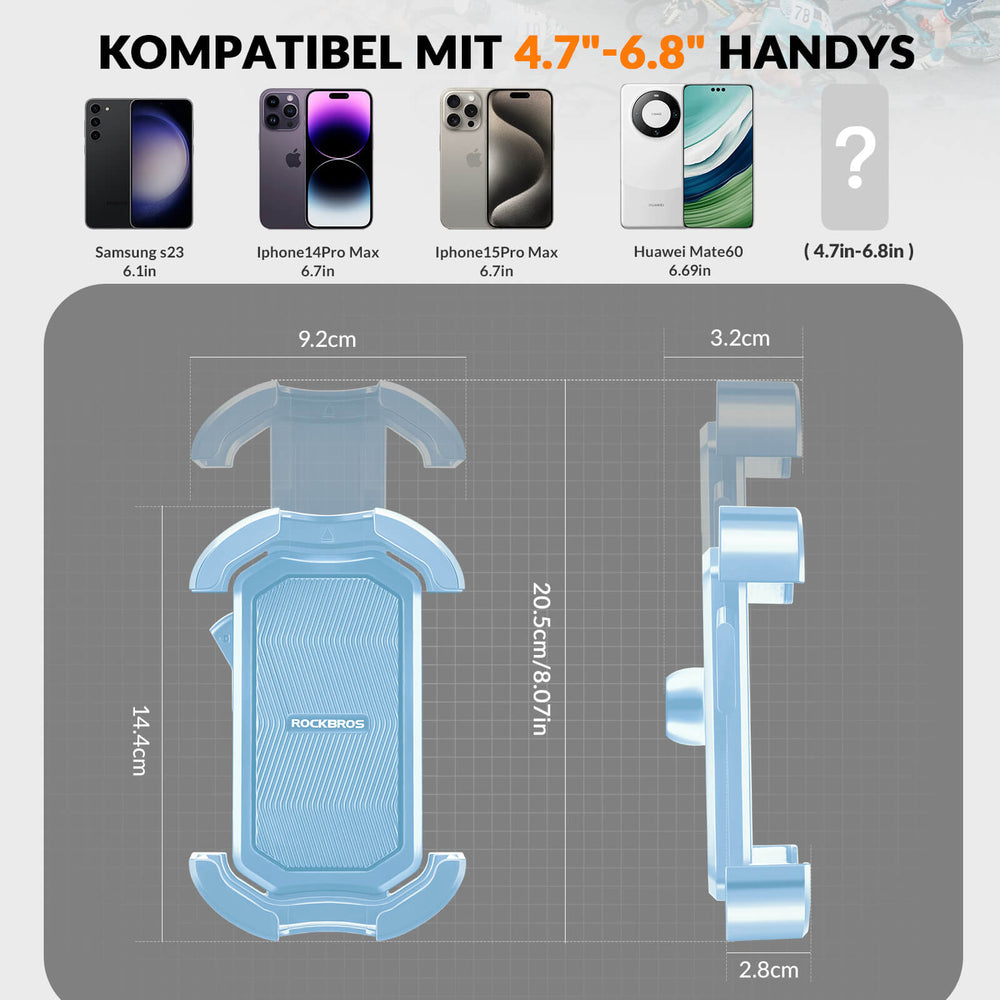 ROCKBROS Handyhalterung Fahrrad Handyhalter Motorrad 360° Drehbar für 4,7-7,0 Zoll-Blau