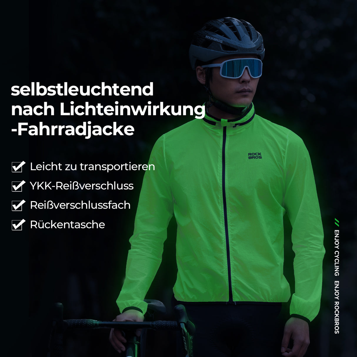 ROCKBROS Herren/Damen Leichte Fahrradjacke Faltbar Nachleuchtend Atmungsaktiv Frühling/Somme