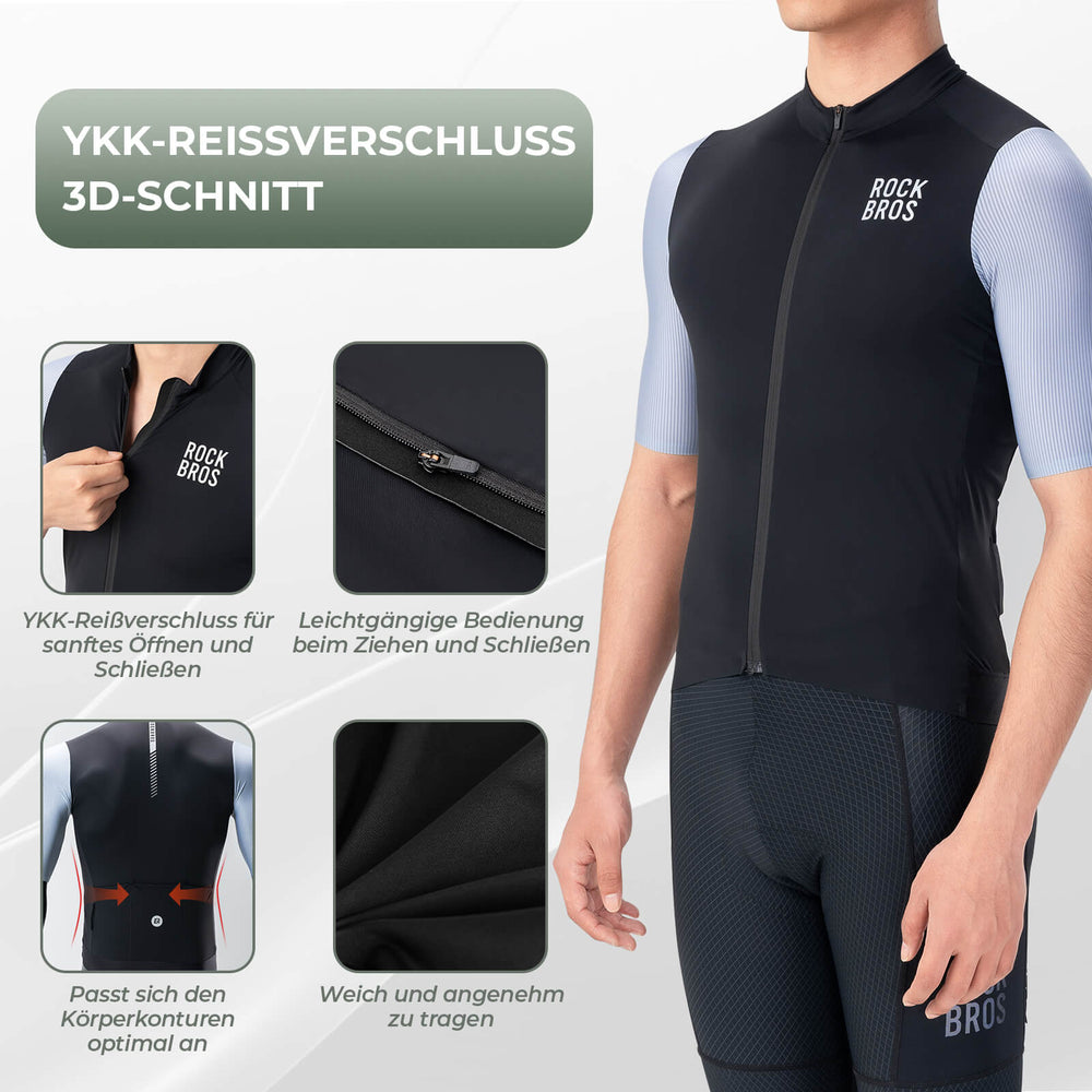 ROCKBROS Herren Kurzarm Fahrradtrikot Radtrikot Schnelltrocken Atmungsaktiv Sommer MTB Rennrad-Schwarz