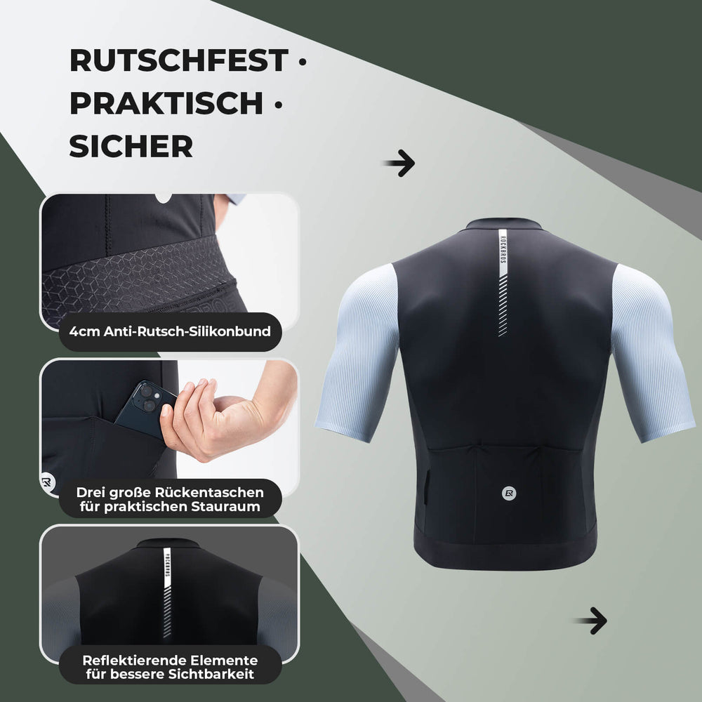 ROCKBROS Herren Kurzarm Fahrradtrikot Radtrikot Schnelltrocken Atmungsaktiv Sommer MTB Rennrad-Schwarz