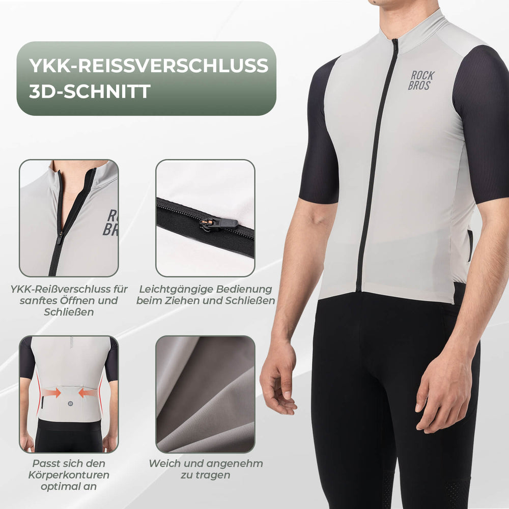 ROCKBROS Herren Kurzarm Fahrradtrikot Radtrikot Schnelltrocken Atmungsaktiv Sommer MTB Rennrad-Weiß