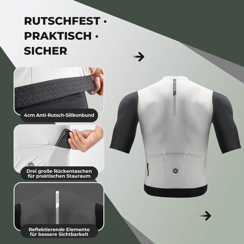 ROCKBROS Herren Kurzarm Fahrradtrikot Radtrikot Schnelltrocken Atmungsaktiv Sommer MTB Rennrad-Weiß