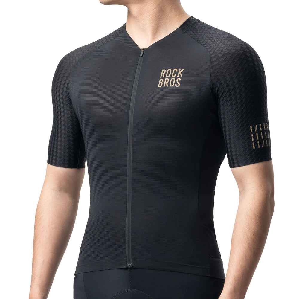 ROCKBROS Herren Kurzarm Hochleistungs-Radtrikot Jersey für MTB & Rennrad- Schwarz