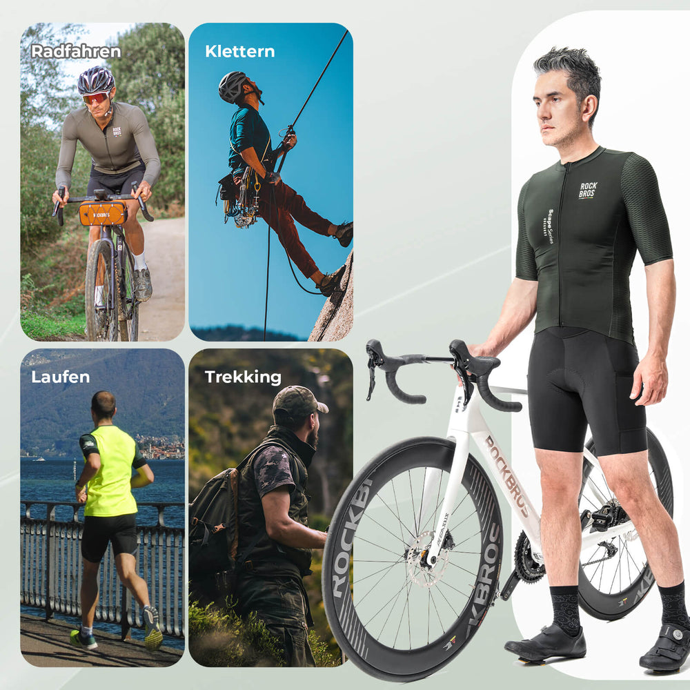 ROCKBROS  Herren Kurzarm Radtrikot Jersey für MTB & Rennrad Grün