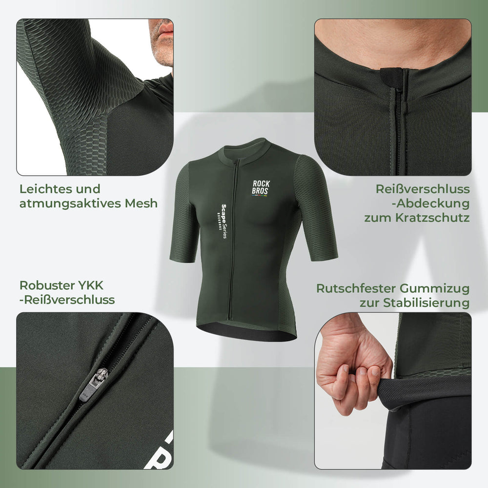 ROCKBROS  Herren Kurzarm Radtrikot Jersey für MTB & Rennrad Grün