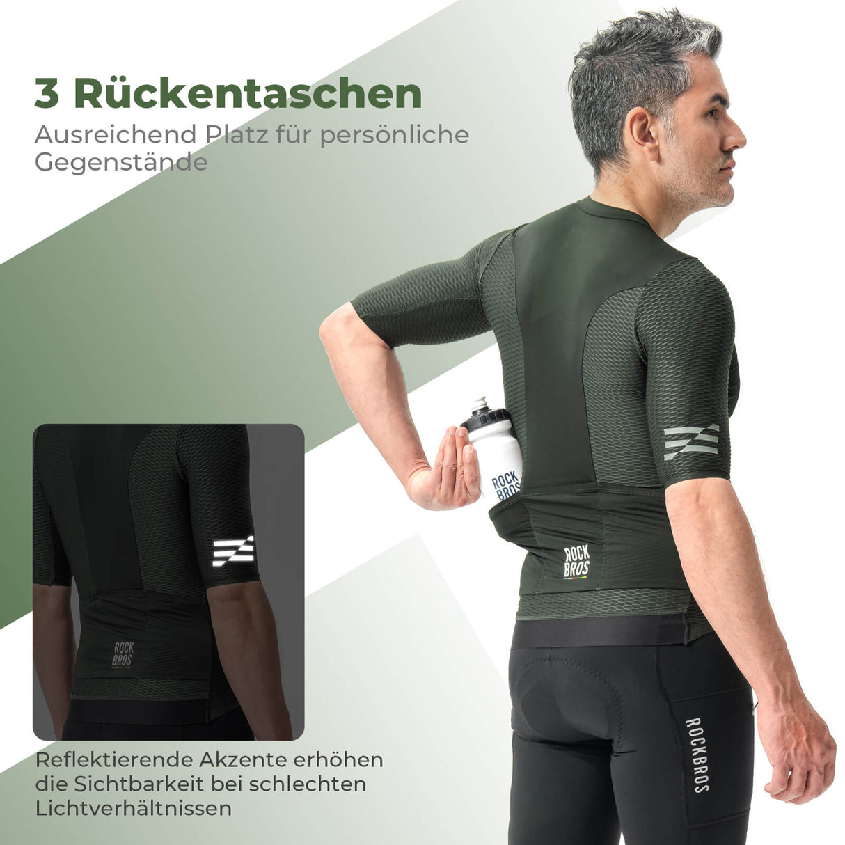 ROCKBROS  Herren Kurzarm Radtrikot Jersey für MTB & Rennrad Grün