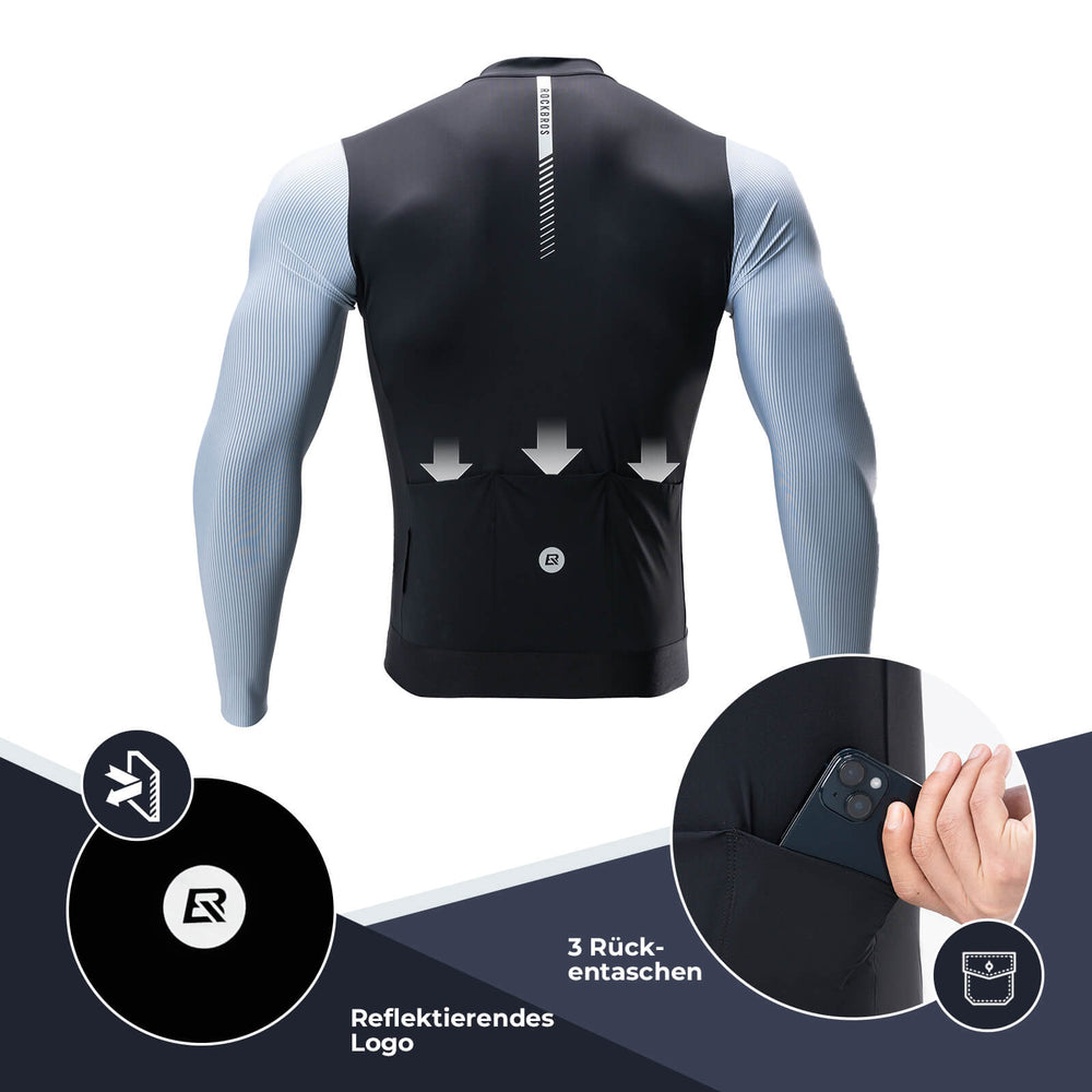 ROCKBROS  Herren Langarm-Radtrikot Atmungsaktive Fahrrad Jersey Schnell Trocknend-Schwarz