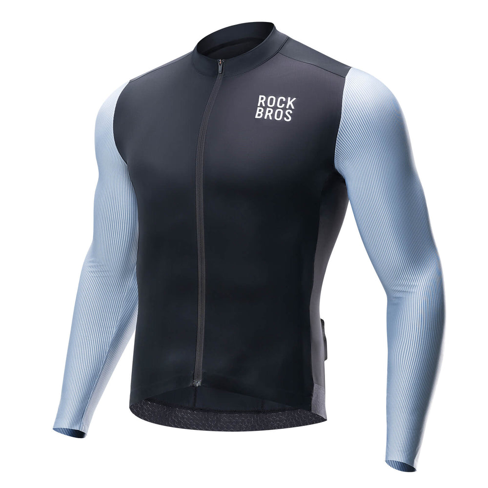 ROCKBROS  Herren Langarm-Radtrikot Atmungsaktive Fahrrad Jersey Schnell Trocknend-Schwarz