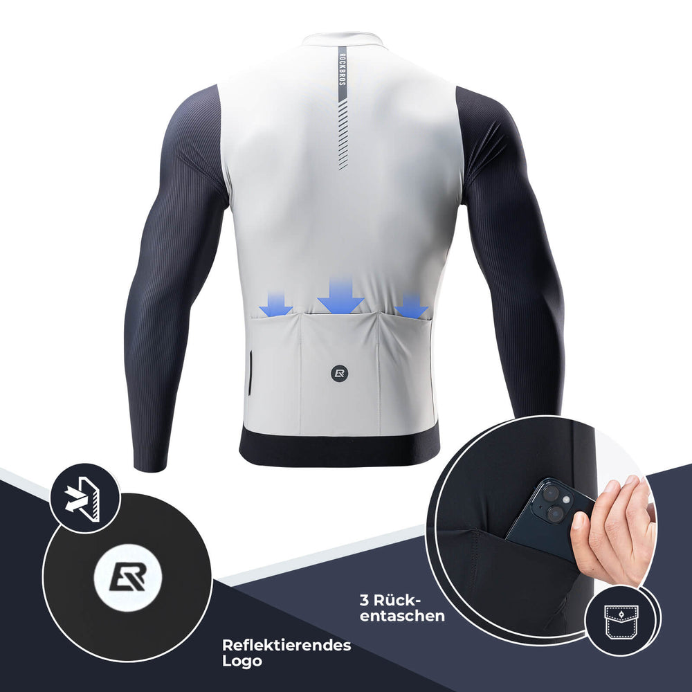 ROCKBROS  Herren Langarm-Radtrikot Atmungsaktive Fahrrad Jersey Schnell Trocknend-Weiß
