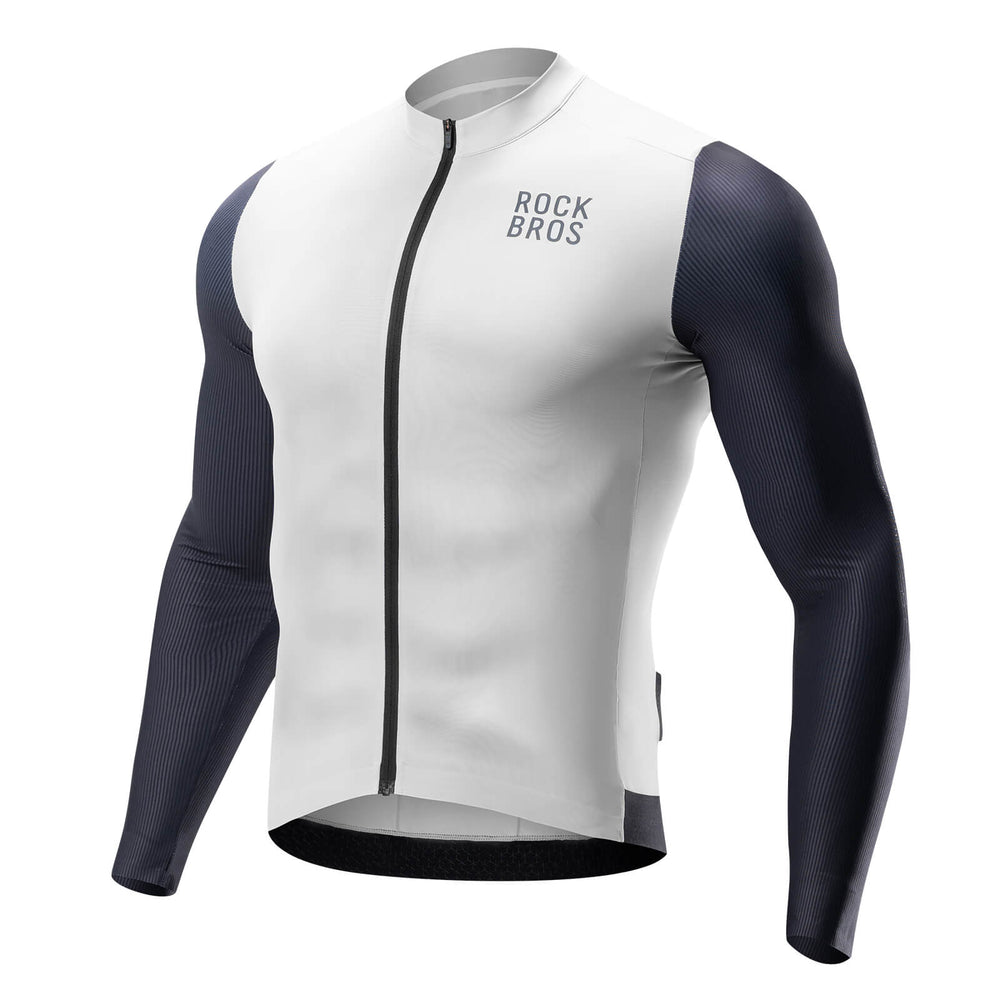 ROCKBROS  Herren Langarm-Radtrikot Atmungsaktive Fahrrad Jersey Schnell Trocknend-Weiß