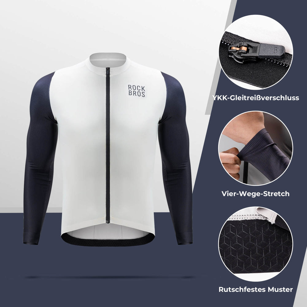 ROCKBROS  Herren Langarm-Radtrikot Atmungsaktive Fahrrad Jersey Schnell Trocknend-Weiß