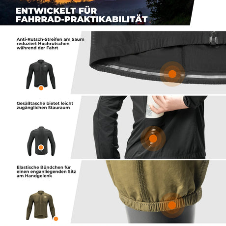 ROCKBROS Herren Leichte Fahrradjacke Multifunktional&nbsp;Winddicht Atmungsaktiv Frühling/Sommer