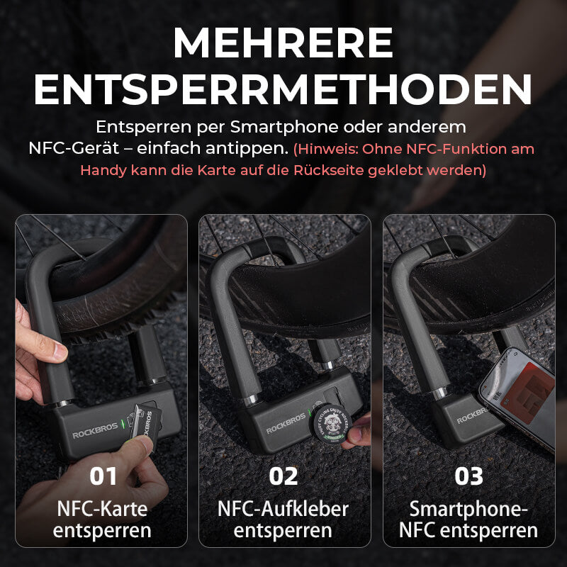 ROCKBROS Intelligentes NFC Fahrradschloss Wasserdicht Lange Akkulaufzeit für Motorrad/Fahrrad