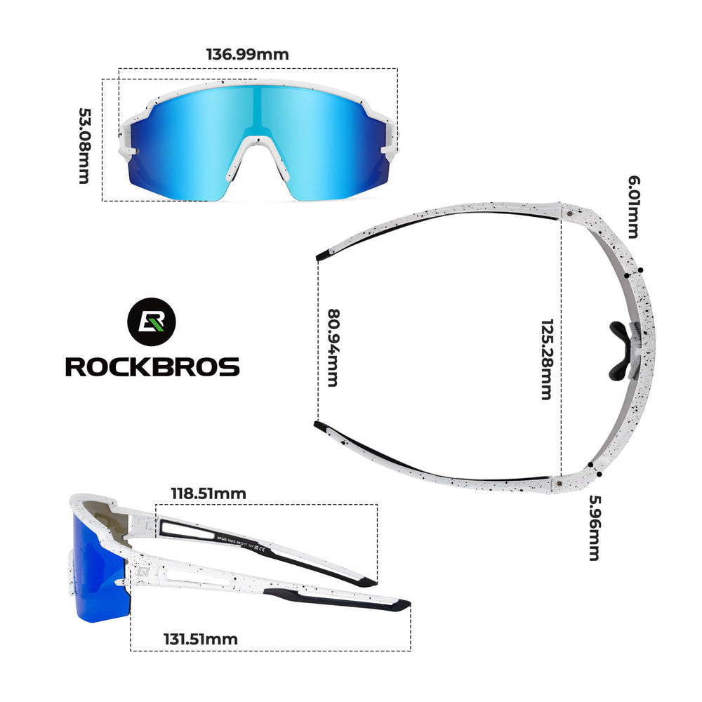 ROCKBROS Kinder Fahrradbrille Sonnenbrille Polarisiert UV400 für Jungen-Blau-Weiß