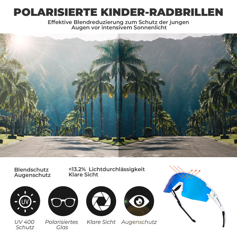 ROCKBROS Kinder Fahrradbrille Sonnenbrille Polarisiert UV400 für Jungen-Blau-Weiß