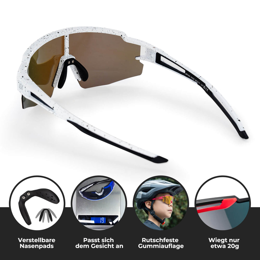 ROCKBROS Kinder Fahrradbrille Sonnenbrille Polarisiert UV400 für Jungen-Blau-Weiß