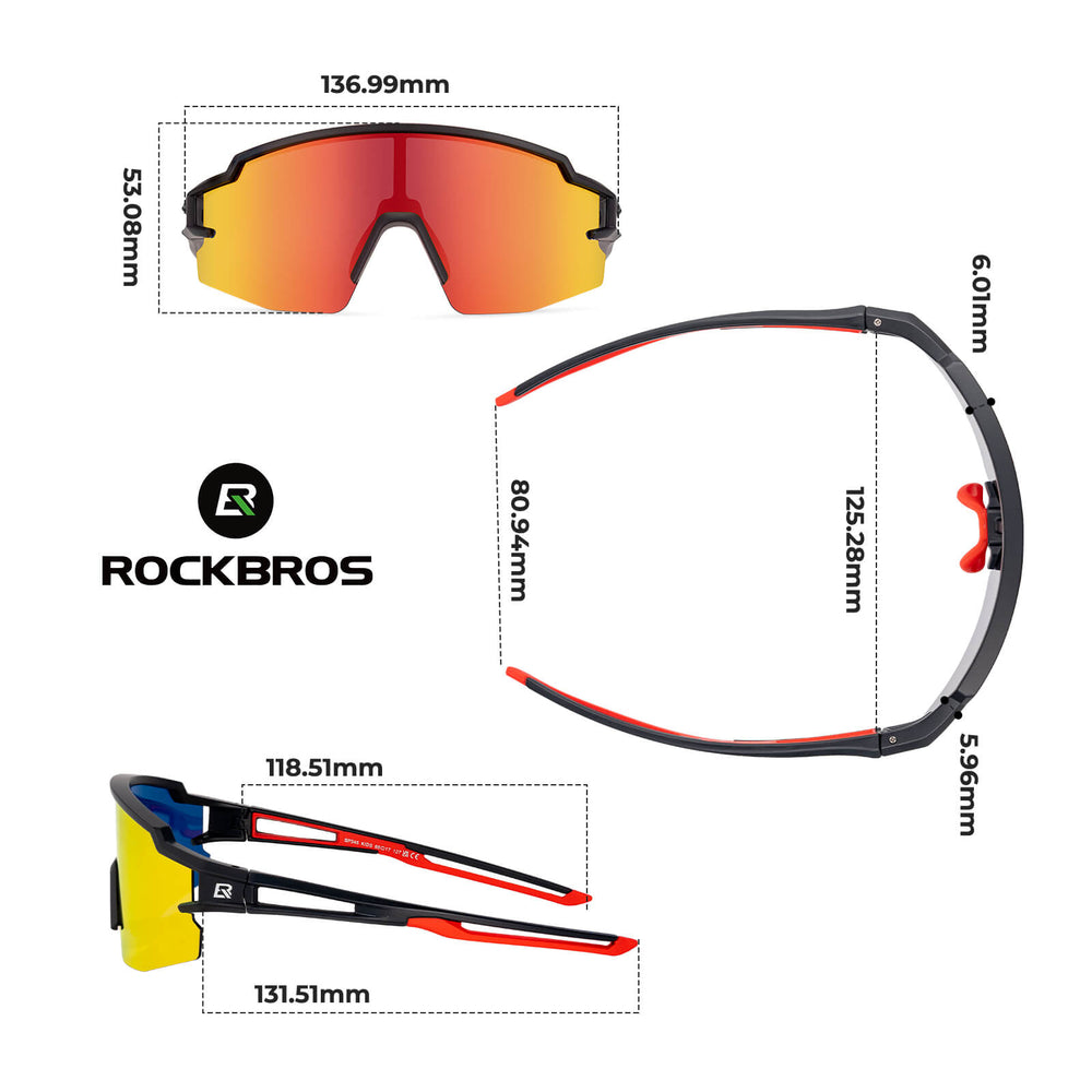 ROCKBROS Kinder Fahrradbrille Sonnenbrille Polarisiert UV400 für Jungen-Gelb-Schwarz