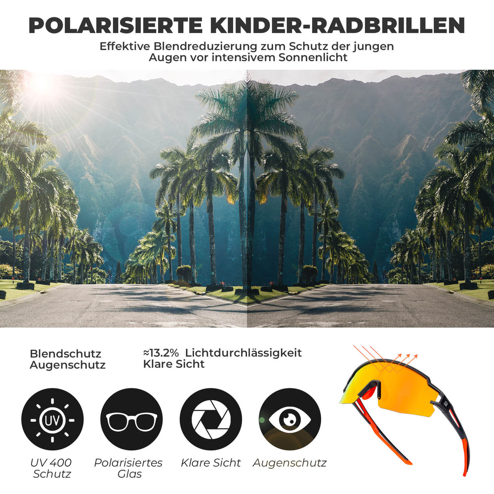 ROCKBROS Kinder Fahrradbrille Sonnenbrille Polarisiert UV400 für Jungen-Gelb-Schwarz