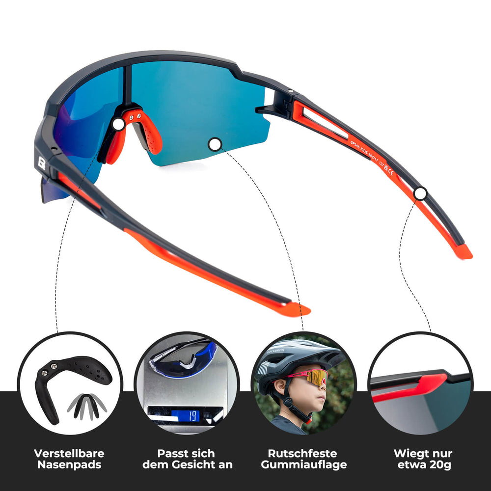 ROCKBROS Kinder Fahrradbrille Sonnenbrille Polarisiert UV400 für Jungen-Gelb-Schwarz