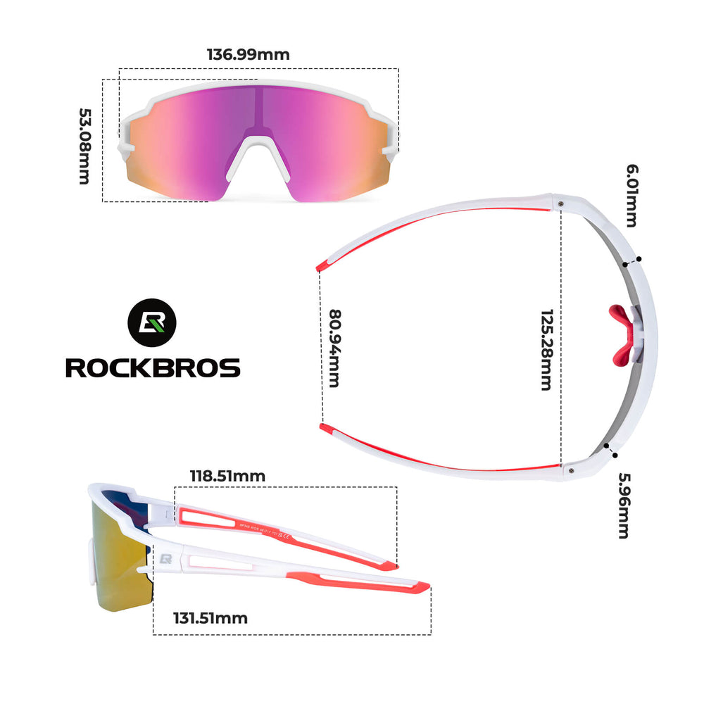 ROCKBROS Kinder Fahrradbrille Sonnenbrille Polarisiert UV400 für Jungen-Rosa-Weiß