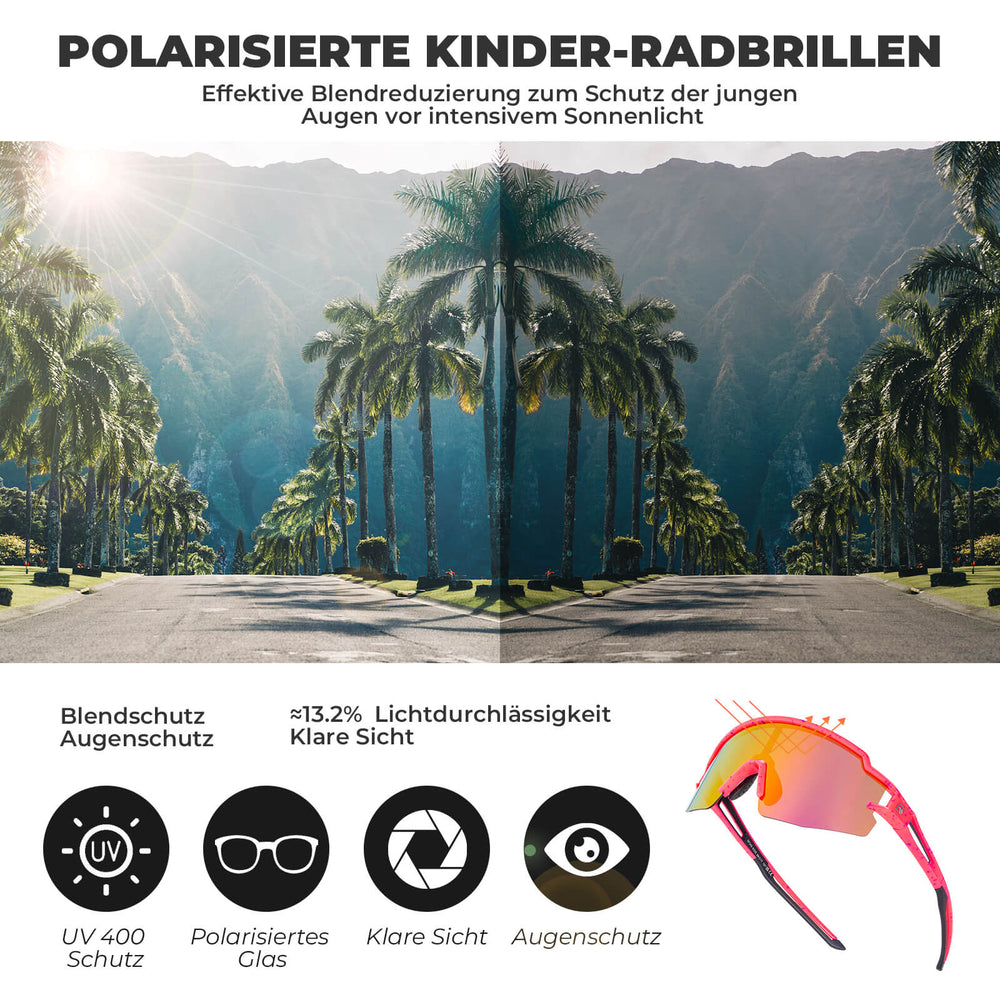 ROCKBROS Kinder Fahrradbrille Sonnenbrille Polarisiert UV400 für Jungen-Rot-Rosa