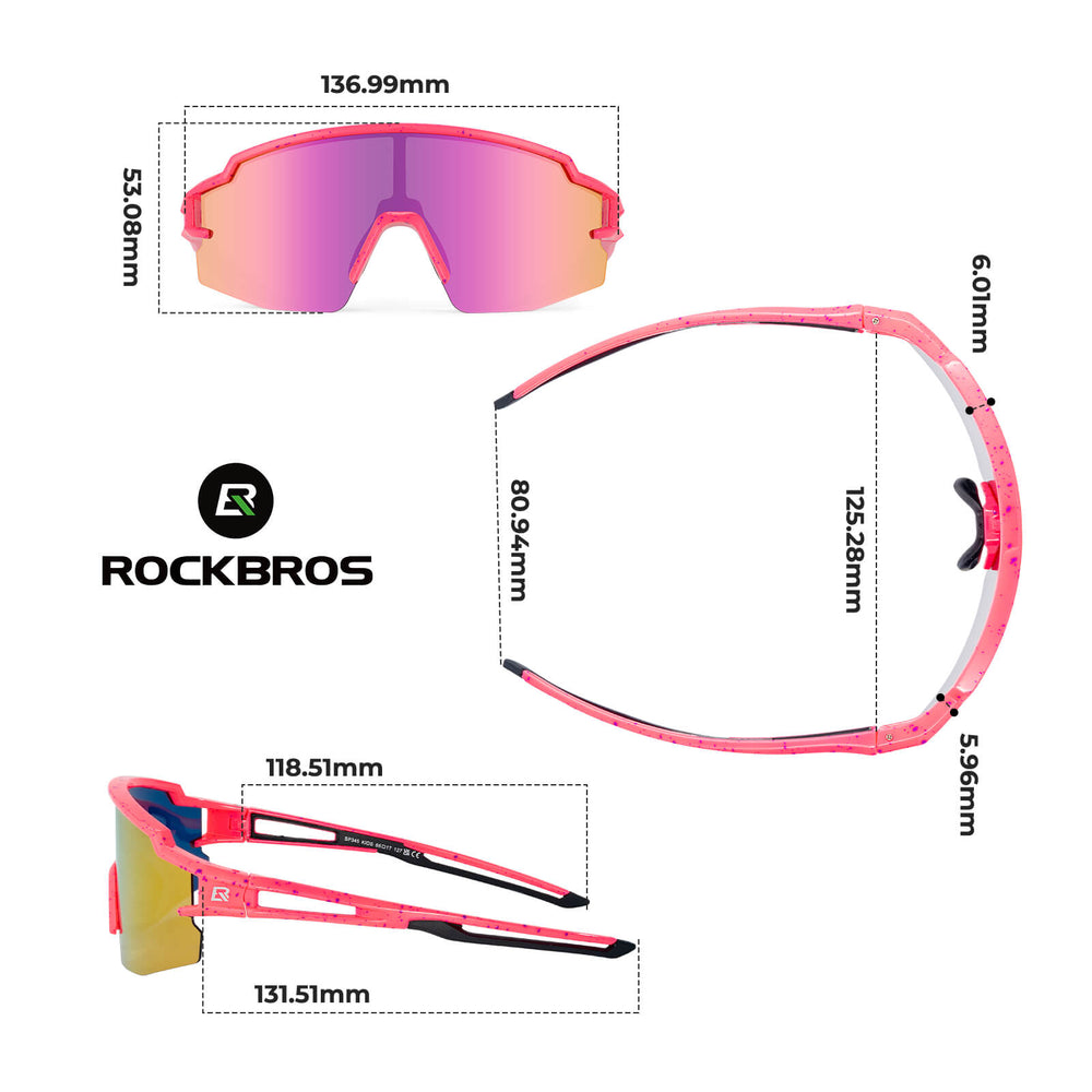 ROCKBROS Kinder Fahrradbrille Sonnenbrille Polarisiert UV400 für Jungen-Rot-Rosa