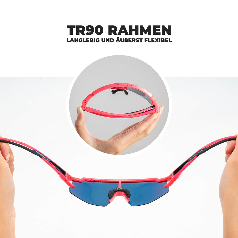 ROCKBROS Kinder Fahrradbrille Sonnenbrille Polarisiert UV400 für Jungen-Rot-Rosa