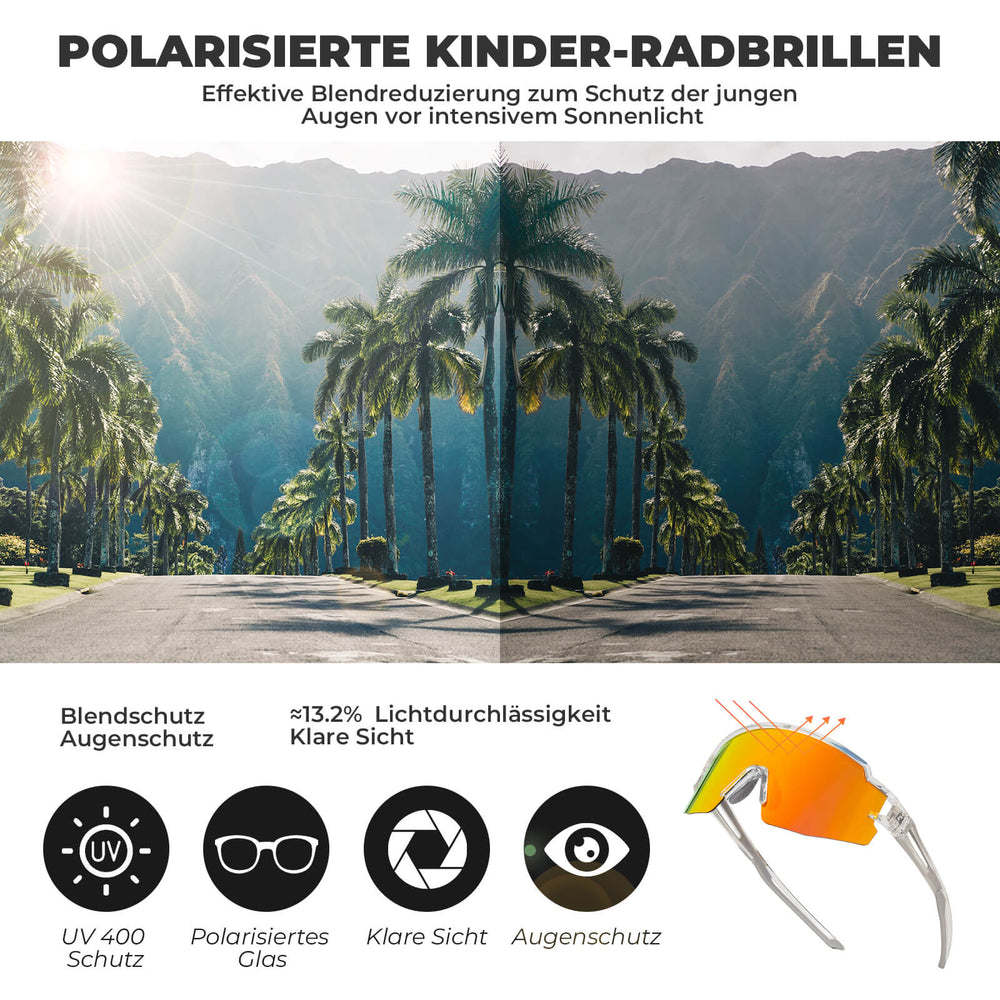 ROCKBROS Kinder Fahrradbrille Sonnenbrille Polarisiert UV400 für Jungen-Transparent
