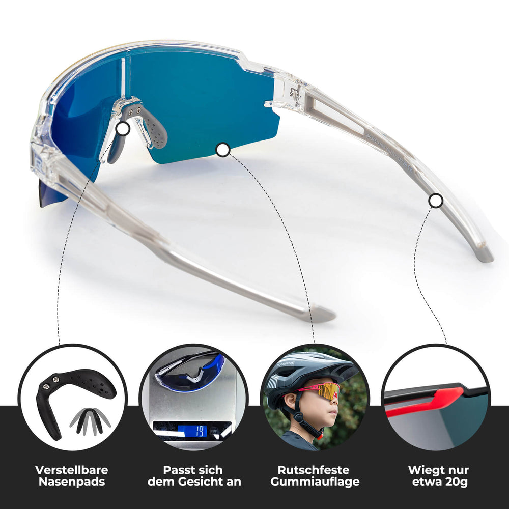 ROCKBROS Kinder Fahrradbrille Sonnenbrille Polarisiert UV400 für Jungen-Transparent