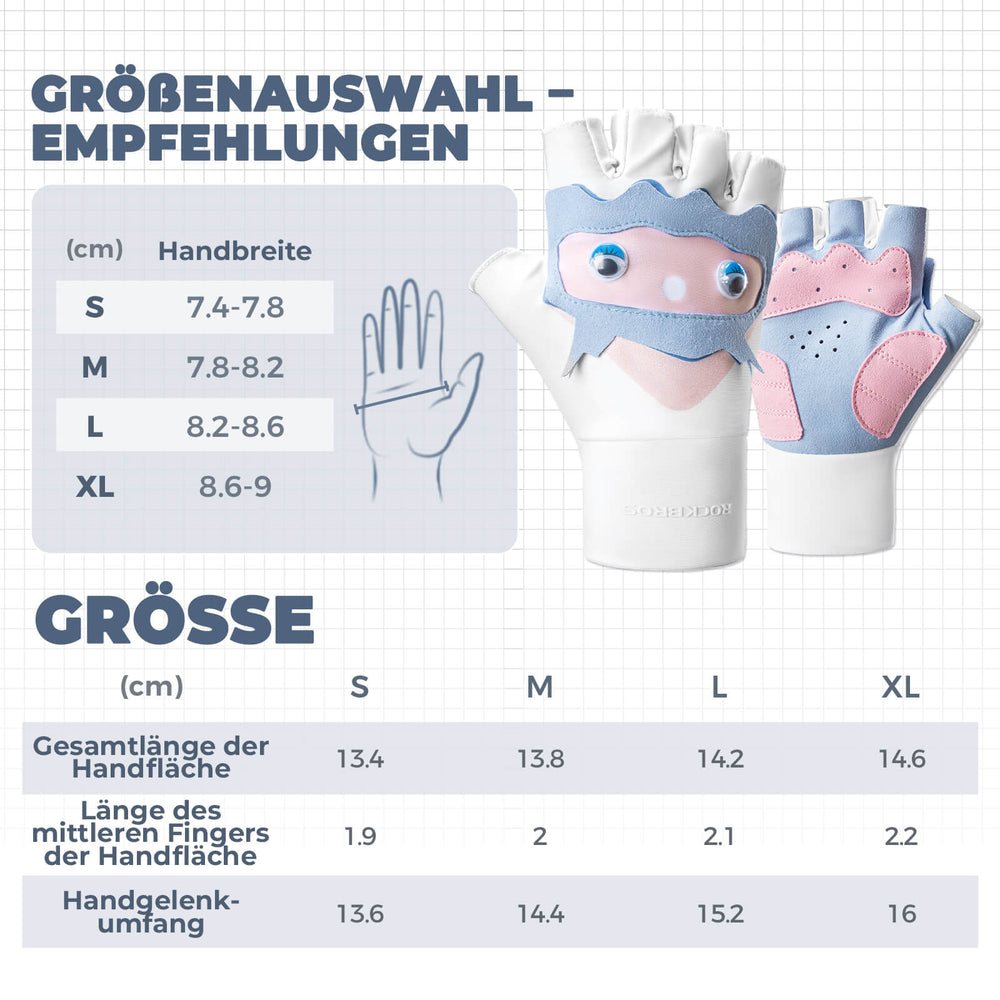 ROCKBROS Kinder Halbfinger Fingerlose Fahrradhandschuhe Scooter Fahrrad-Weiß - Blau