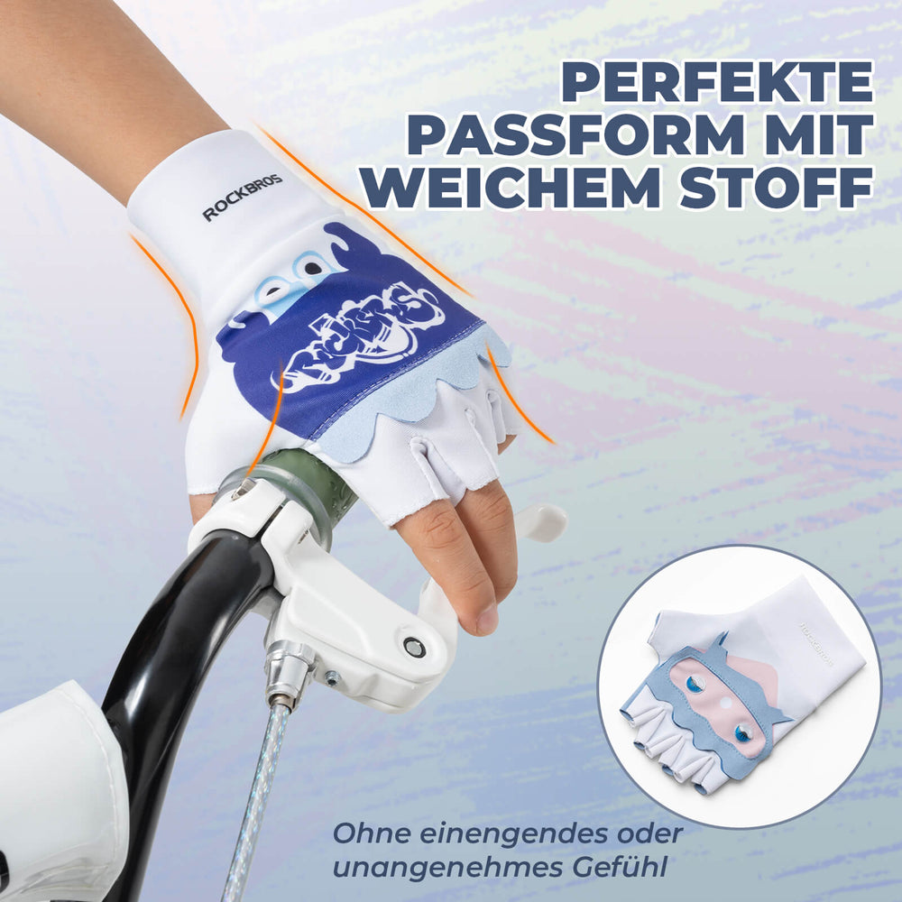 ROCKBROS Kinder Halbfinger Fingerlose Fahrradhandschuhe Scooter Fahrrad-Weiß - Blau