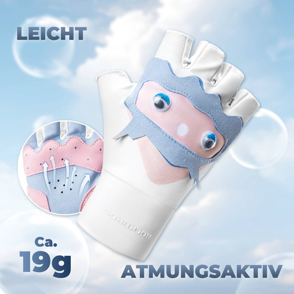 ROCKBROS Kinder Halbfinger Fingerlose Fahrradhandschuhe Scooter Fahrrad-Weiß - Blau