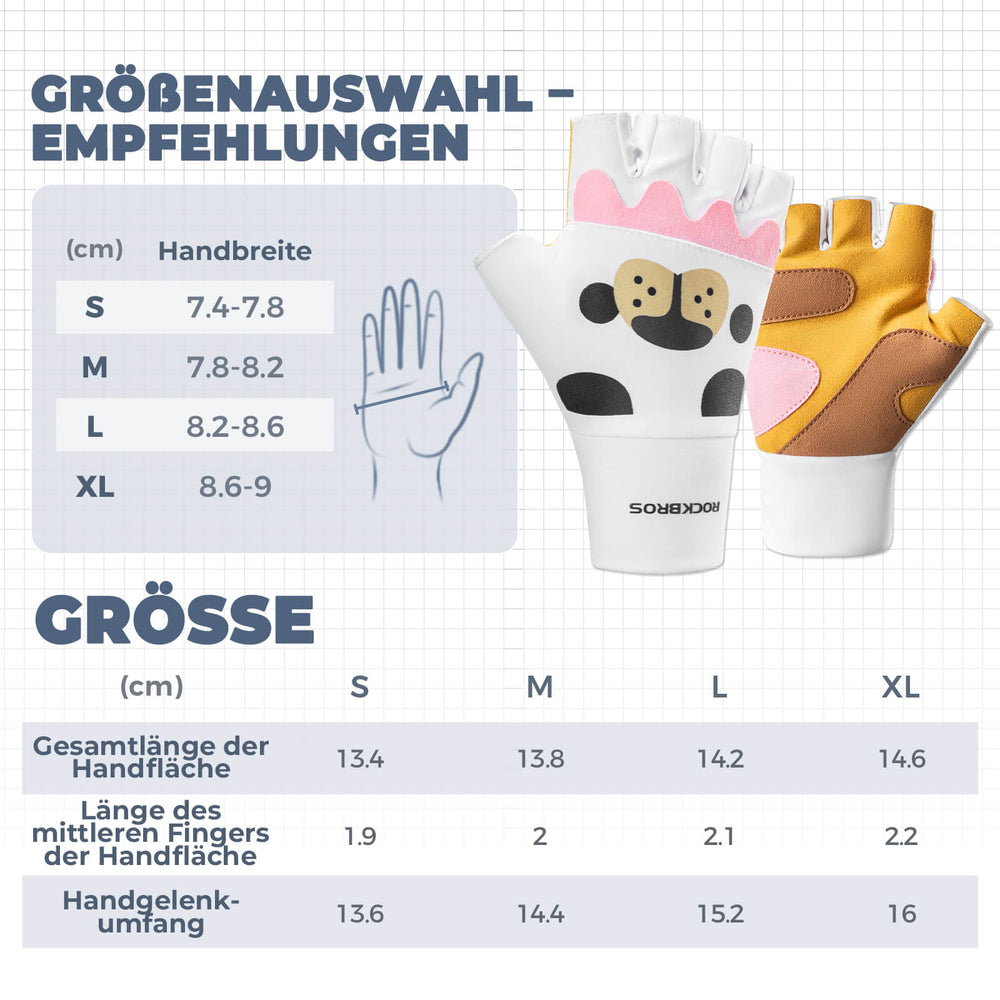 ROCKBROS Kinder Halbfinger Fingerlose Fahrradhandschuhe Scooter Fahrrad-Weiß - Braun