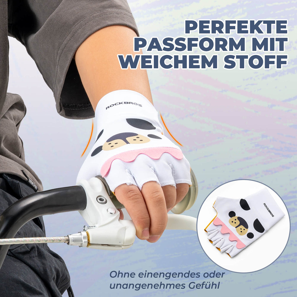 ROCKBROS Kinder Halbfinger Fingerlose Fahrradhandschuhe Scooter Fahrrad-Weiß - Braun