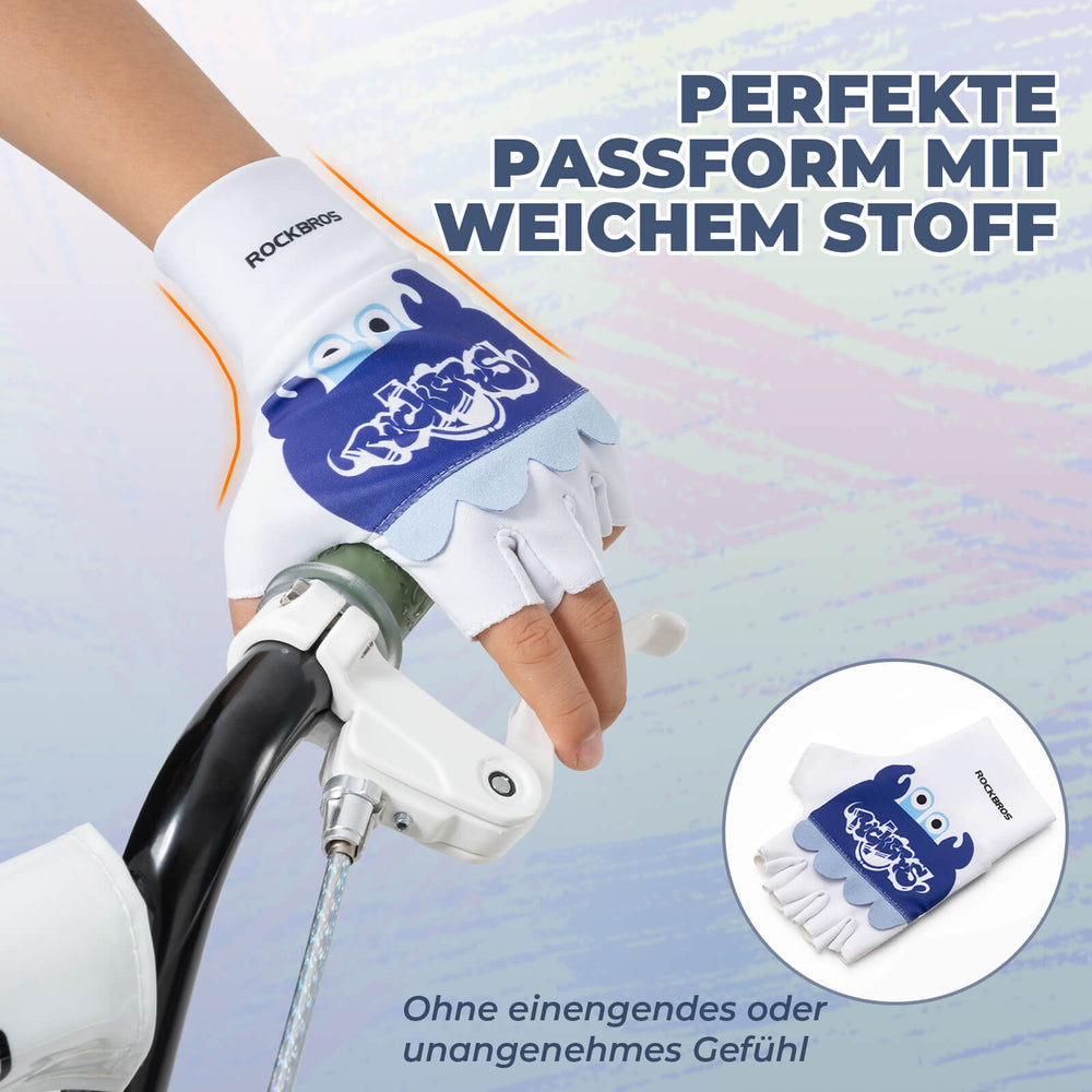 ROCKBROS Kinder Halbfinger Fingerlose Fahrradhandschuhe Scooter Fahrrad-Weiß - Dunkelblau