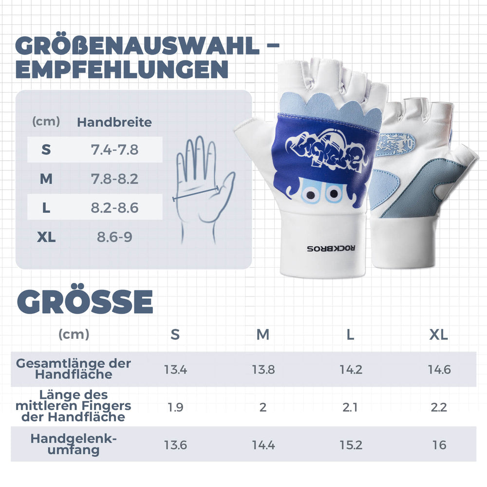 ROCKBROS Kinder Halbfinger Fingerlose Fahrradhandschuhe Scooter Fahrrad-Weiß - Dunkelbl